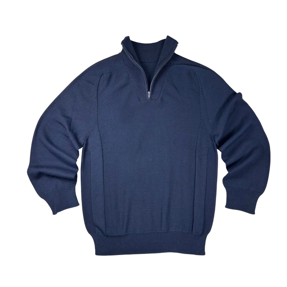 Maglificio‎ David & Sons Navy Blue Zegna Baruffa Wool Blend Quarter Zip Sweater